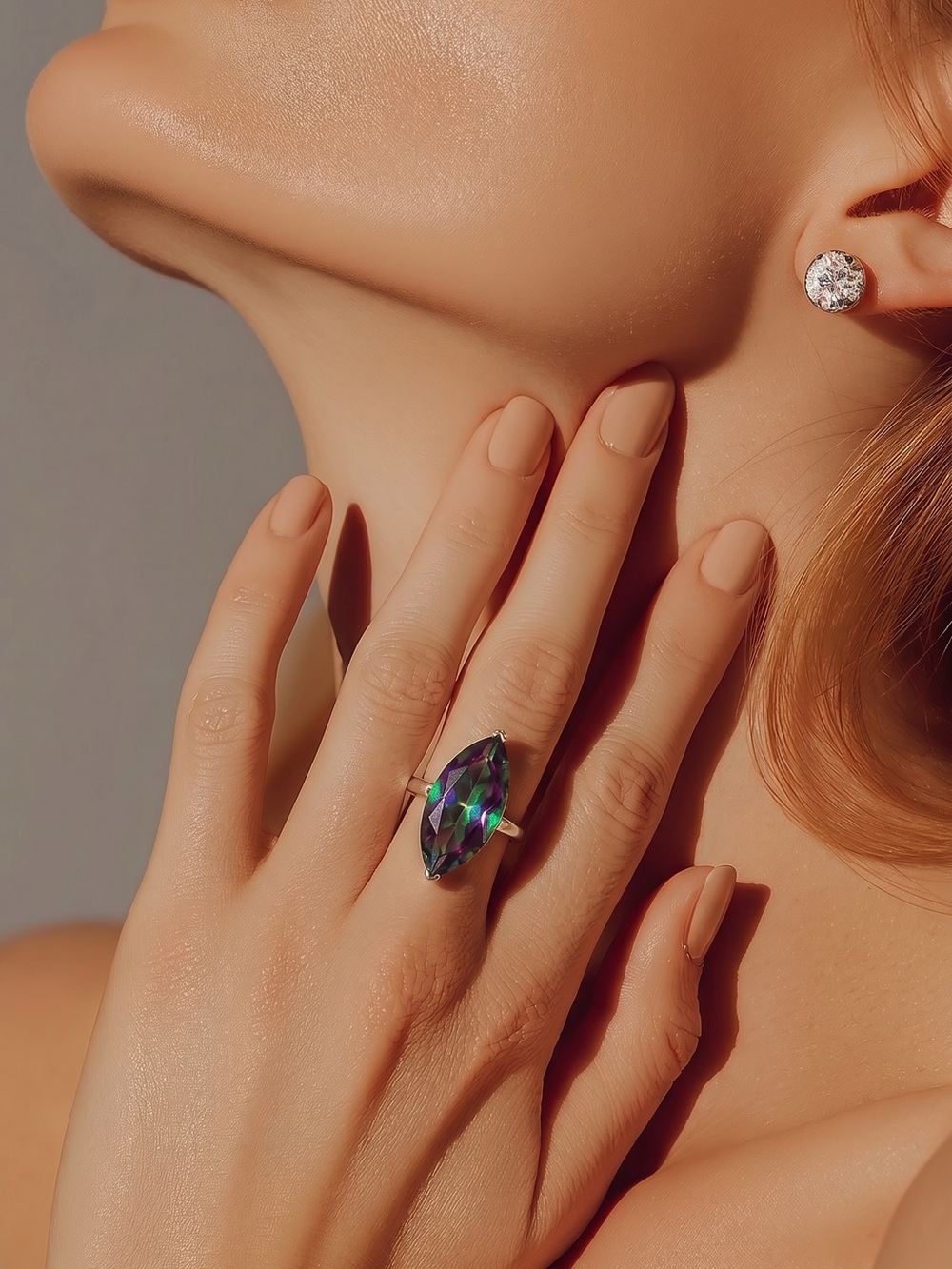 Marquise Mystic Topaz Statement Ring in Iridescent Green-Blue